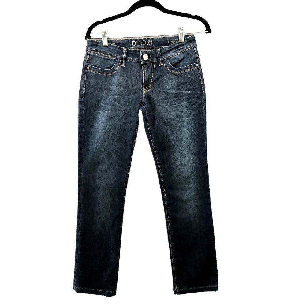 DL1961 Lindsey Slim Straight Jeans Womens Size 27 Blue Low Rise 4way Stretch